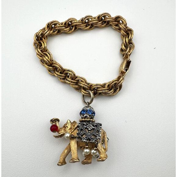 Vintage 1960s Napier Figural Maharaja Elephant Charm Bracelet - Picture 2 of 8